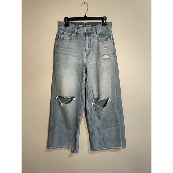 Old‎ Navy Extra High-Rise Baggy Wide Leg Distressed Denim Size 10 - Picture 1 of 9